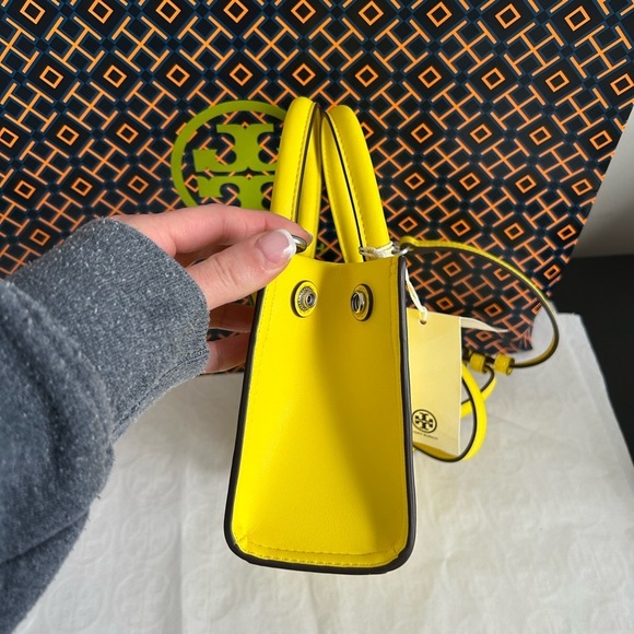 Tory Burch Mini Ella Bio Tote Bag Crossbody Bag Gorse Silver Yellow - Picture 3 of 13